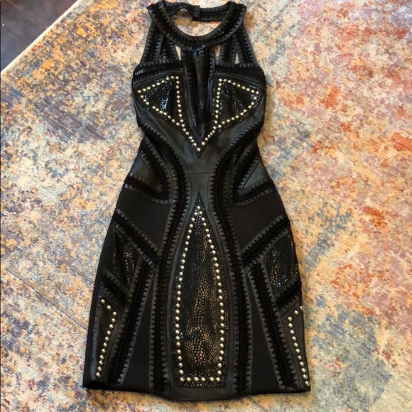 Bebe Dresses Bebe Black Leather Studded Cutout Dress Poshmark
